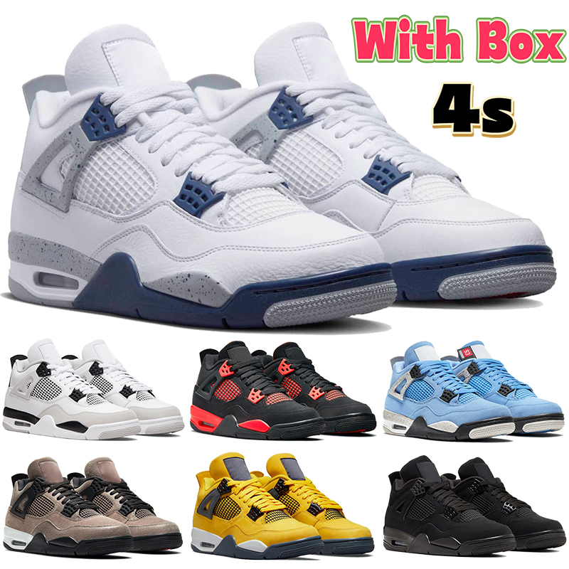 

With Box jumpman 4 4s retro basketball shoes Military Black Game Royal cat red thunder university blue midnight navy white oreo Taupe Haze, 01 military black