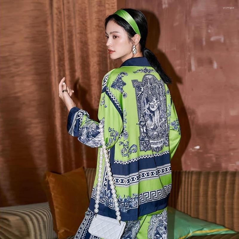 

Home Clothing Female Forest Green Tiger Printed Pajamas Set Loungewear Sleepwear For Women 2 Pieces Long Sleeve Pyjama Can Be Worn Outside