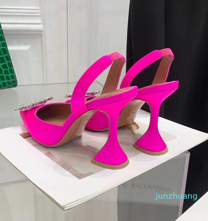 

Amina muaddi Dress sandals Satin pointed slingbacks Bowtie pumps Crystal-sunflower high heeled shoe10cm Women's Luxury 66 Party Wedding Shoes, 18#