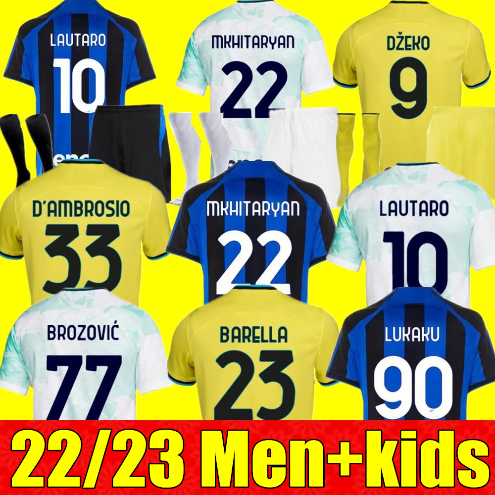 

New LUKAKU soccer jerseys 22 23 BARELLA VIDAL LAUTARO ERIKSEN ALEXIS INTERS DZEKO CORREA AWAY THIRD MILAN UNIFORMS home away 3rd football shirt 2022 2023 Men kids kit, Adult away+league patch