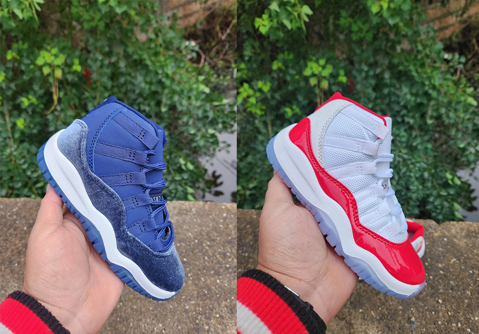 

kid Basketball shoes 11s Raging Bull Red Cherry Red Midnight Navy Velvet Concord Bred Kids Baby 11 Boy Sneakers, Choose what color you want