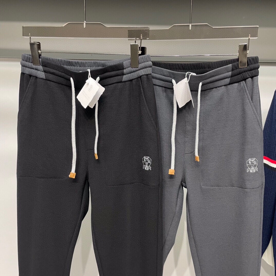 Men Pants Brunello Cucinelli Winter Solid Color Drawstring Casual Sweatpants Sports Pants Gray Black with Pockets