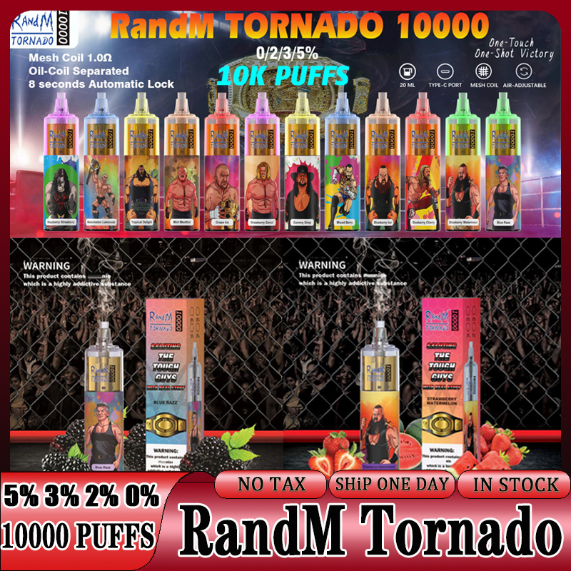 

Original RandM Tornado 10000 Puffs Disposable Vape Pen Disposables Puff 10k 10000 E Cigarettes Rechargeable Battery Airflow Control Mesh Coil 20ml Prefilled Pod