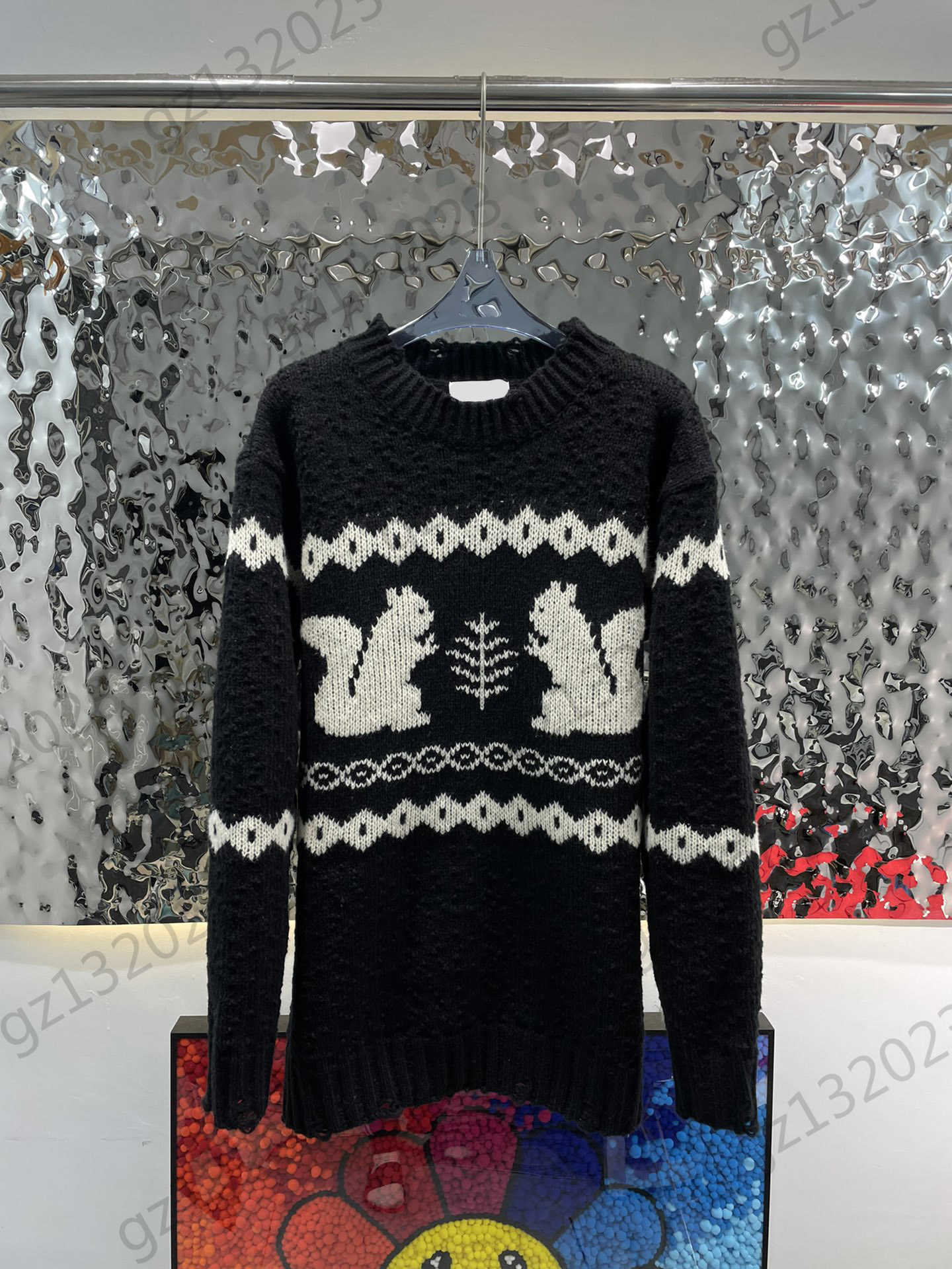 

Womens Sweaters Animal Plaid Print Granular Knitting Method Fashion Sweater Drop Shoulder Long-sleeved Crew Neck Pullover Knitwear Women Clothes, 18