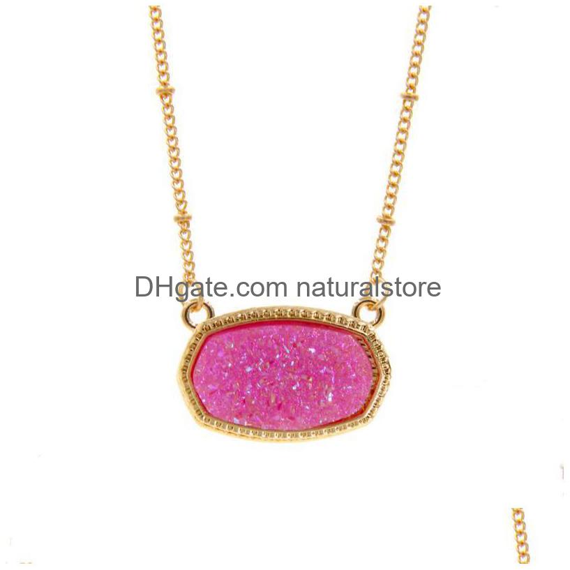 

Pendant Necklaces Resin Oval Druzy Necklace Gold Color Chain Drusy Hexagon Style Luxury Designer Brand Fashion Jewelry For Drop Deli Dh4Un