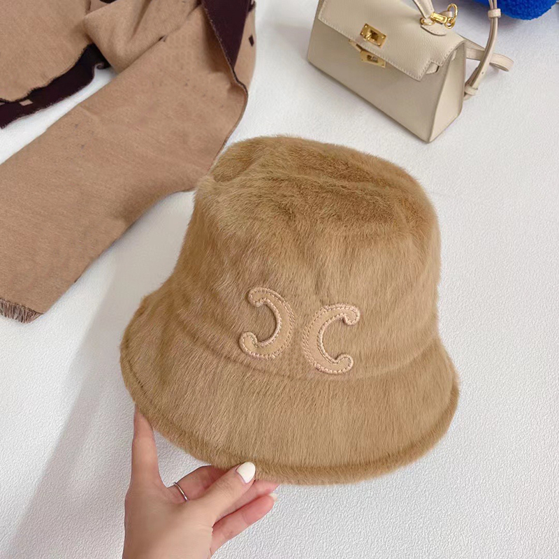 

Designer Women Fashion Bucket Caps Womens Winter Autumn Mink Fur Fisherman Hat New Casual Fashion Warm Cap Solid Color Versatile 2212233QS, C1
