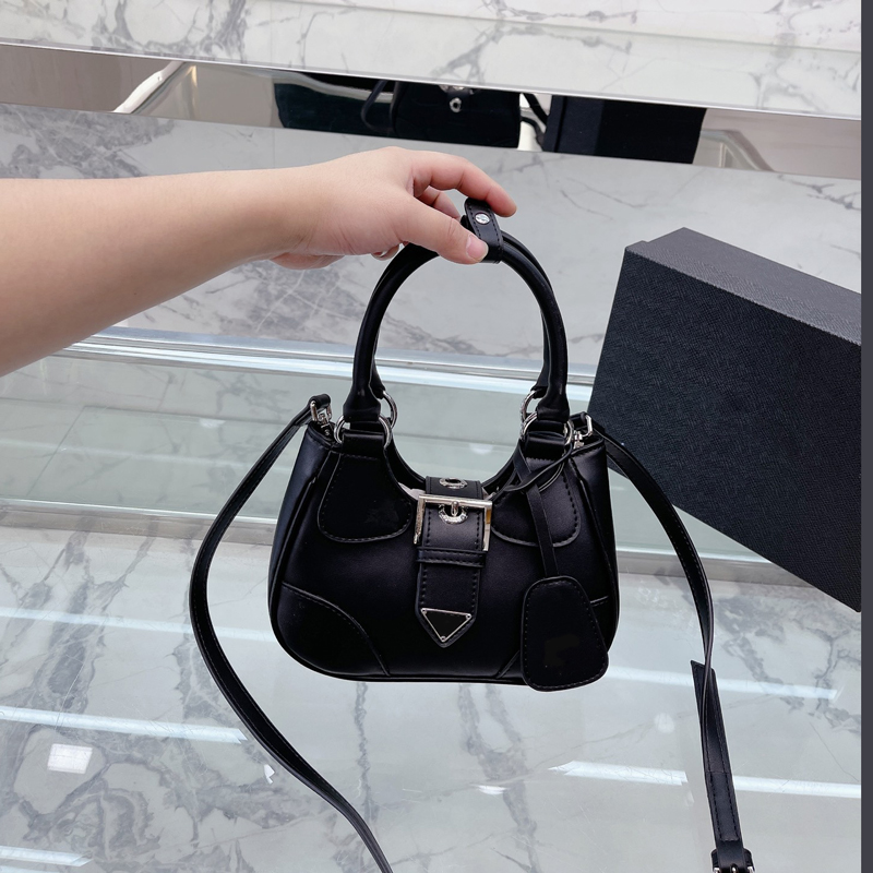 New Classic Luxury Handbag Fashion Handheld Half Moon Wallet Retro Women's Black Leather Handbag Designer Shoulder Makeup Bag with Box