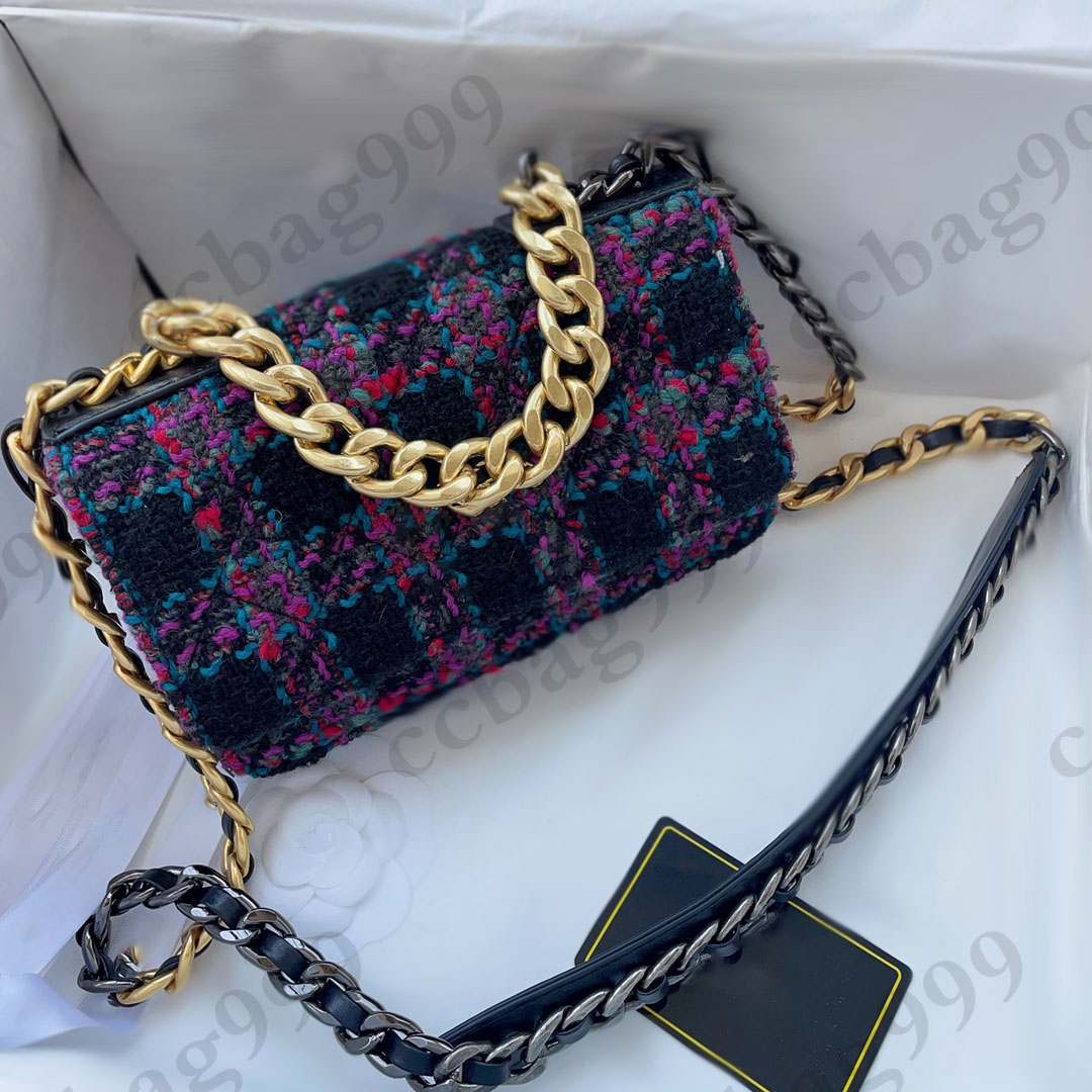 

22K 19 Series Purple Woolen WOC Designer Bag Vintage Hardware Chain Handle Crossbody Shoulder Strap Wallets Designer Fall Winter Multi Pocket Card Holder 19x12CM, Box