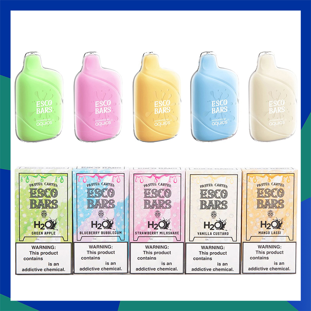 

Esco Bars Aquios H2O Disposable E cigarettes 6000 Puffs Vape Pen 15ml Pre-filled Mesh Coil Pods 650mAh Rechargeable Battery Vaporizers escobar mega ae bar flavors