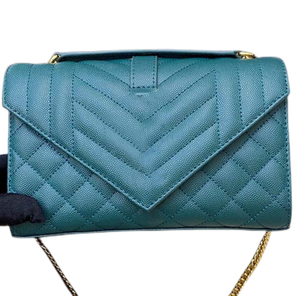 

Envelope shoulder bag for women fashion chains purse luxury handbag cowhide stripes quilted chains double flap medium cross body pack lady Composite messenger hobo, Green