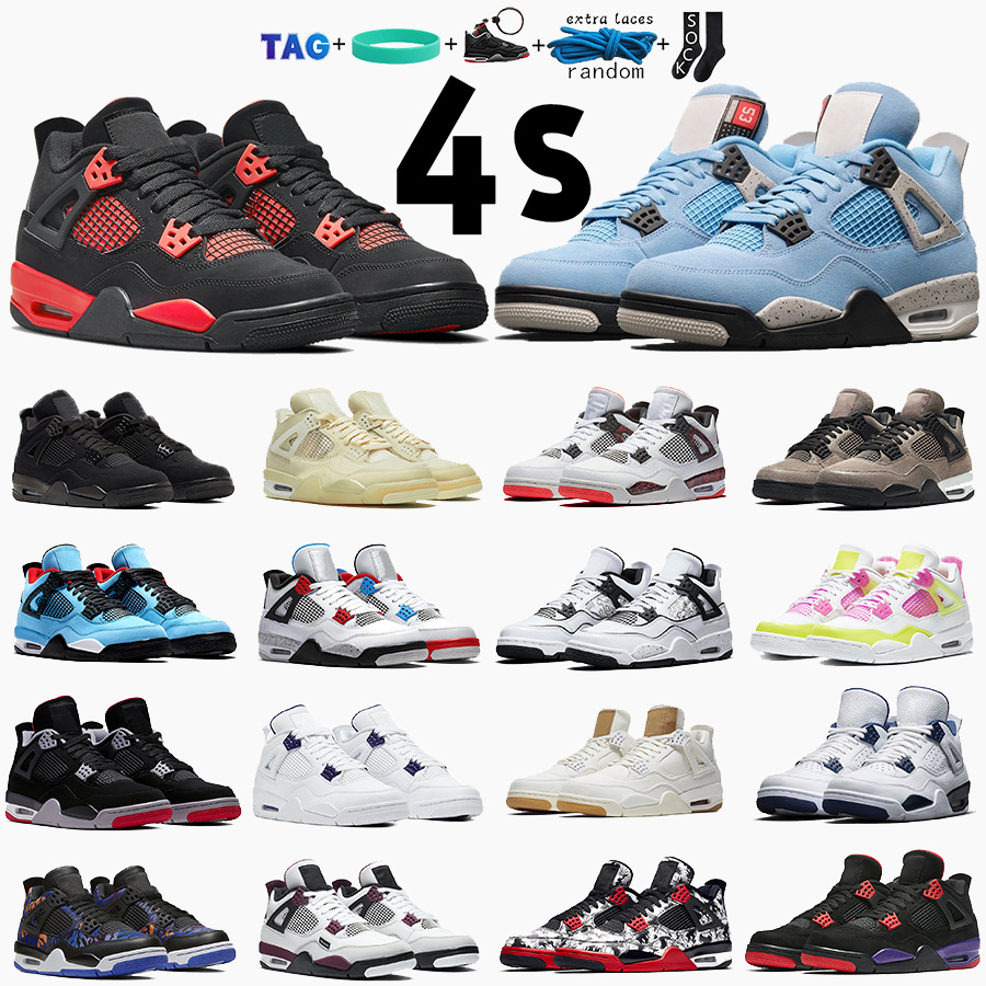 

4 4s Basketball Shoes for Men Women OG Military Black Cat University Blue Sport Sneakers Oreo White Cement Thunder Navy Infrared Violet Ore, 17 red thunder