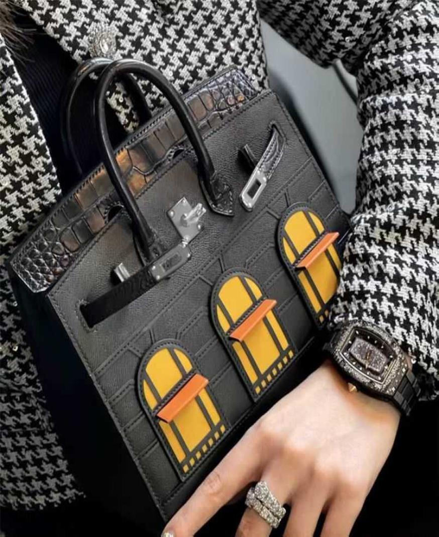 

Designer Birkins Bags Herme Handbags Autumn Winter 2022 New Genuine Leather Bag Small House Day Night Hbag Crocodile Color Contra 4489153, Polar night