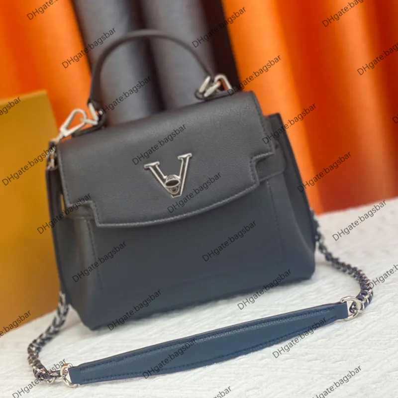 

LVs M20997 Mini Handbags Purse Women Crossbody Shoulder Bags Cowhide Leather Metal Bottom Nail Removable Strap Interior Large Capacity Pocket Lockme Ever Tote Bag, Black