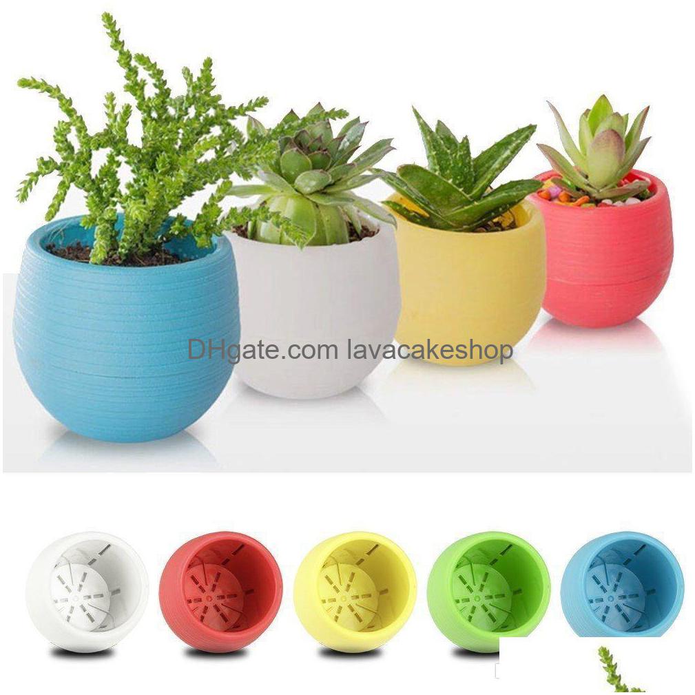 

Planters Pots Colourf Round Plastic Plant Flower Pot Planter Garden Bed Home Office Decor Desktop Drop Delivery Patio Lawn Supplies Dhh2O