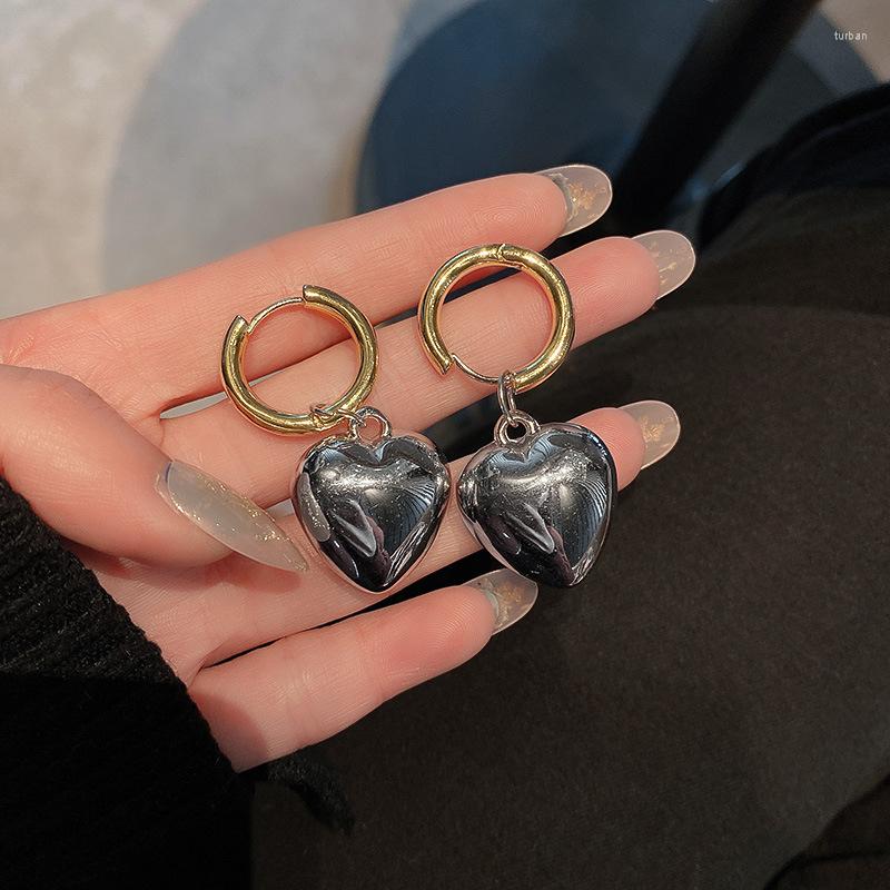 

Dangle Earrings ALLME Sweet Metallic Love Heart Hoop For Women Mujer Silver Color Pendant Earring Minimalist Wedding Jewelry