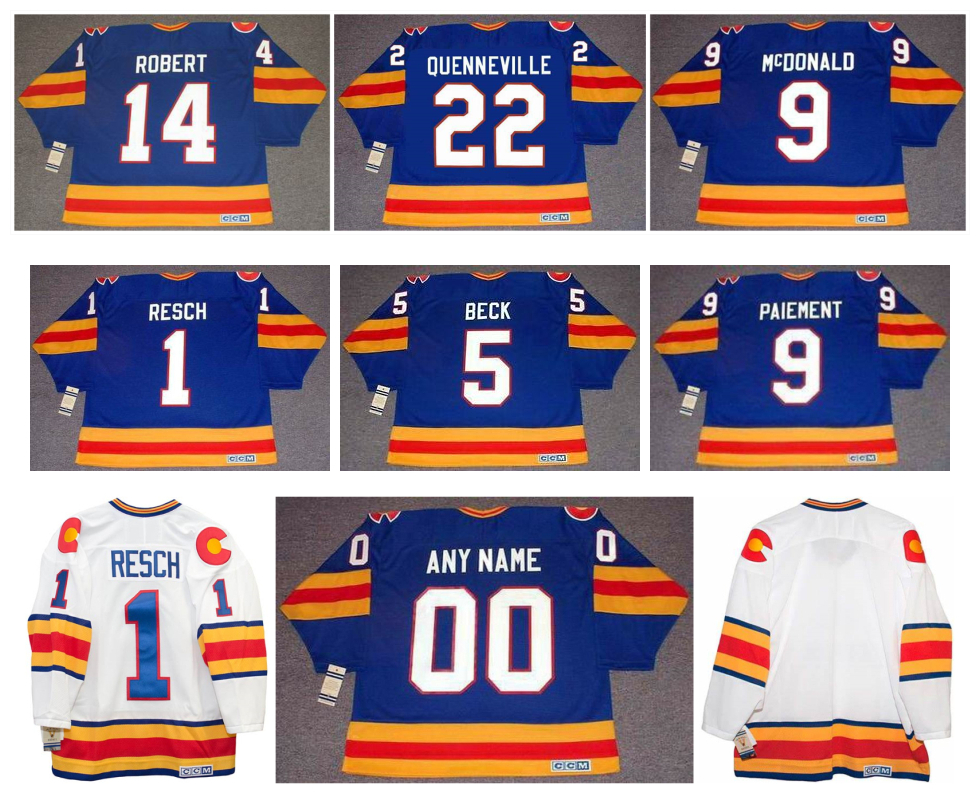 

Vintage Rockies Retro Hockey Jersey Colorado GLENN RESCH BARRY BECK LANNY MCDONALD JOEL QUENNEVILLE WILF PAIEMENT RENE ROBERT JOHN WENSINK ROB RAMAGE GILLIS, As pic