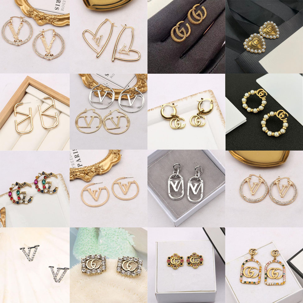 

Lots Random Send Luxury Brand Designers Letters Stud Women Crystal Rhinestone Pearl 18K Gold Plated 925 Silver Earring Wedding Party Jewerlry