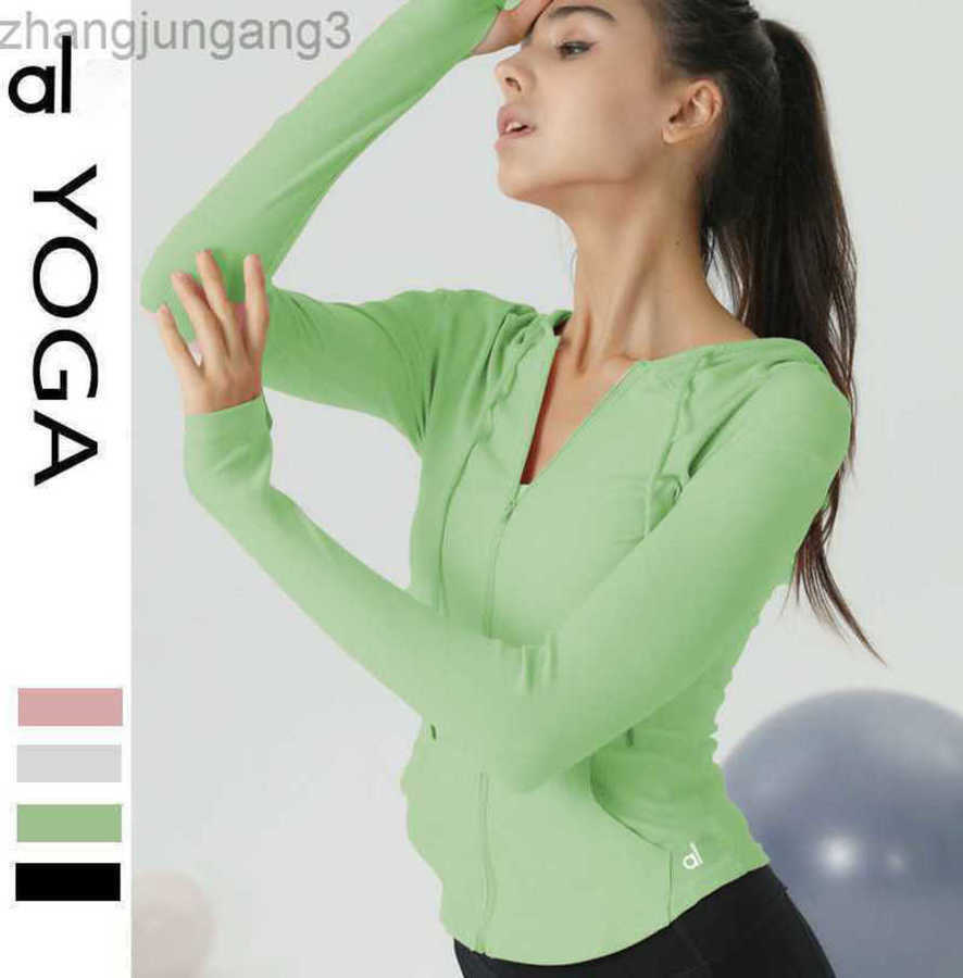 

23SS Woman Designer Alos Yoga Short Jacket Thin Slim Sports Hoodie Comfortable Quick Drying Long Sleeve Fitness Top Womans, White