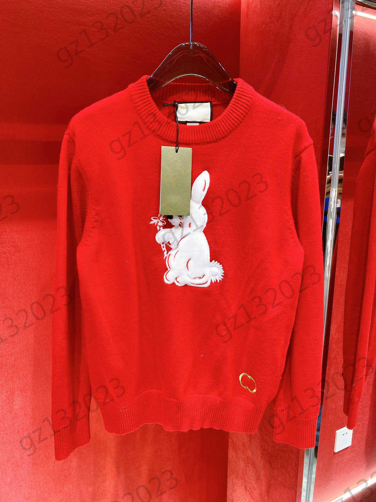 

Womens Sweaters Rabbit Flocking Embroidery Crewneck Pullover Knitted Sweater Long Sleeves Casual Warm Knitwear Simple Joker Women Apparel