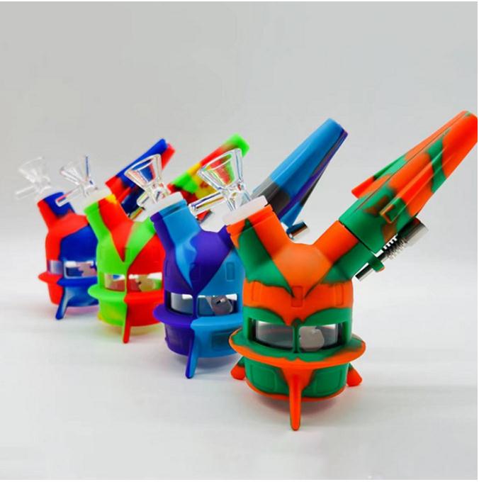 

Wholesale Colorful UFO Silicone pipes Tobacco Set design Silicones hand pipe nectar-collector with glass bowl quartz nail