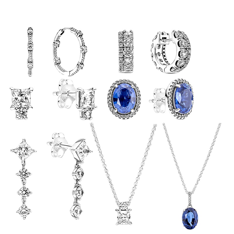 

New Popular 925 Sterling Silver Winter Original Circular Earrings Necklace Pandora Jewelry Suit Fashion Accessories