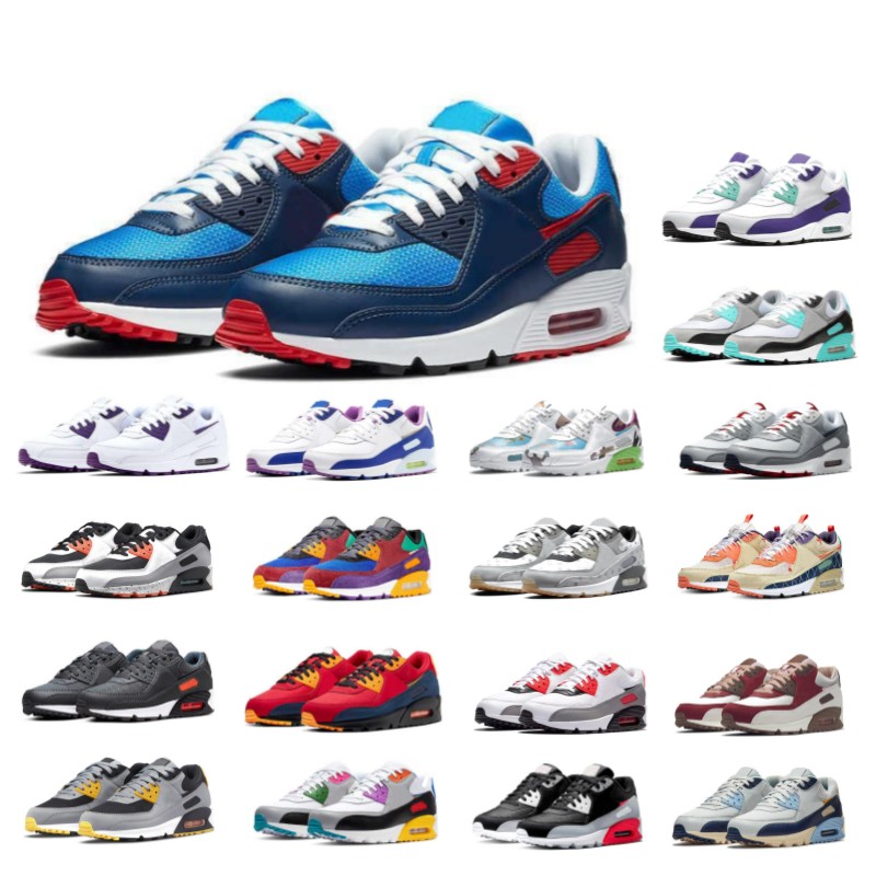 

UNC 90 Running Shoes 90s Leather Triple Black Laser Blue Hyper TUrquoise Home Away Habanero Red Grey USA Flyleather Features Trail Vibes Airs Mens Womens Sneakers, Bright orange