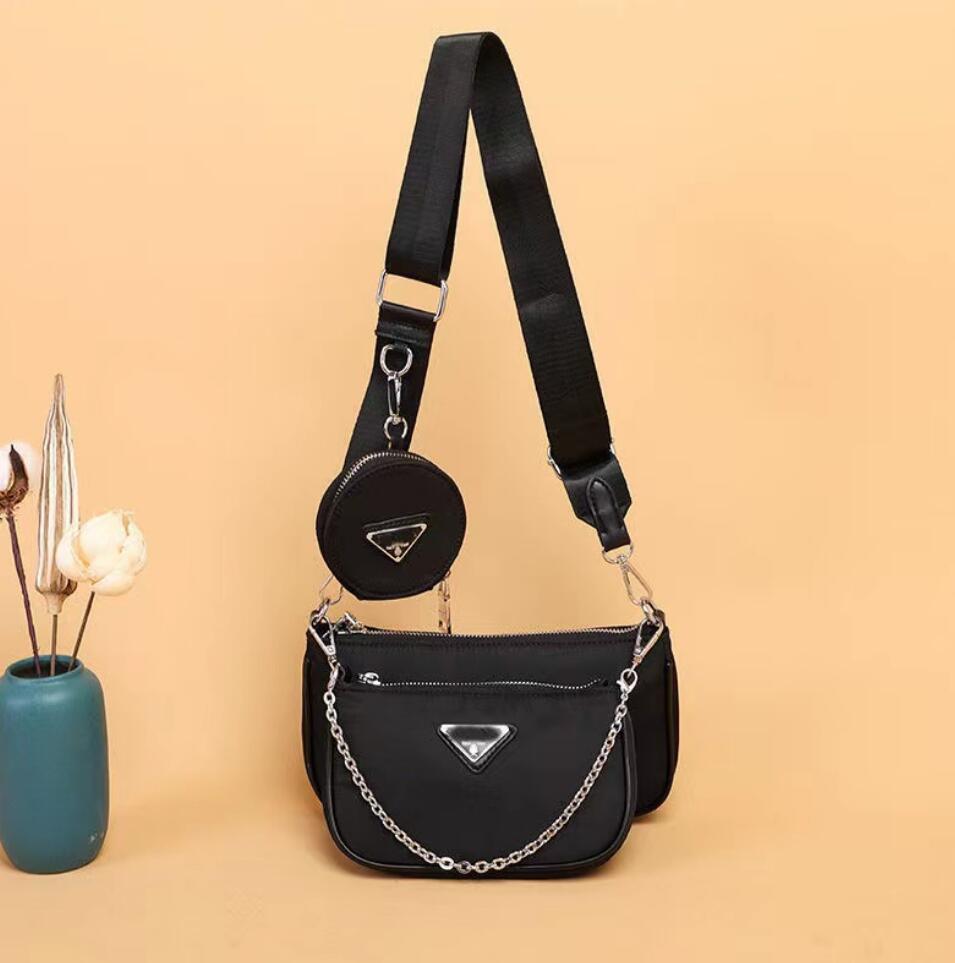 

2005 Edition Wholesale canvas hobo for women shoulder bag for women Chest pack lady Tote chains handbags purse messenger bag handbags nylon 3 pcs bags, Black