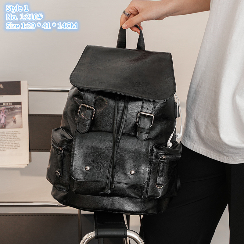 

Wholesale factory men shoulder bags 2 colors outdoor sports fitness leisure leather backpack high-capacity street leisure student computer bag trend check handbag, Brown-210#-style 1