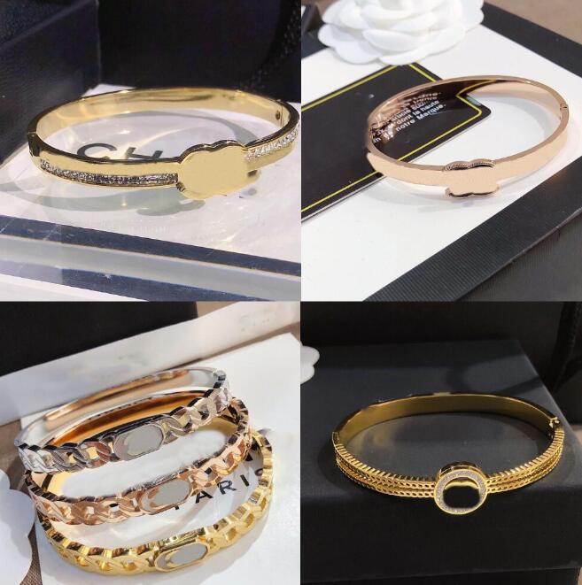 

20style New Women Gold Bangle Luxury Designer Letter Jewelry 18K Gold Plated Stainless Steel Bracelet Wedding Gift Bangles Wholesale