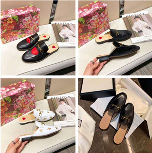 

Designer luxury Women Summer Slipper Princetown Slippers Mules Loafers Genuine Leather Flats With Buckle Bees Snake Pattern With Box, White leather with strawberry