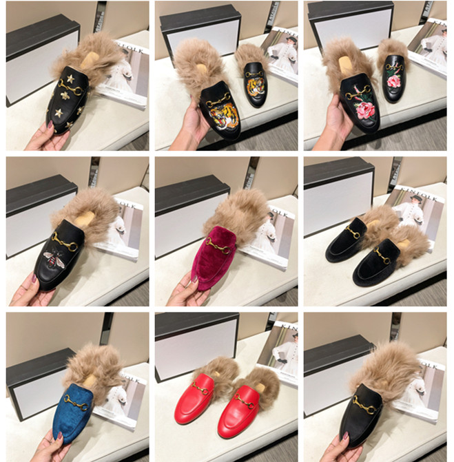 

Brand New Women Princetown Suede Velvet Leather Slipper mens horsebit Real rabbit Fur Winter Slipper Loafers Muller Flat EUR35-46 with Box, Black leather with snake