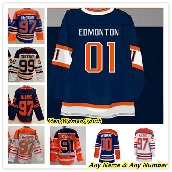 

CUSTOM Edmonton Connor McDavid Hockey Jerseys Jack Campbell Leon Draisaitl Darnell Nurse Evander Kane Ryan Nugent-Hopkins Kailer Yamamoto Za, Youth white
