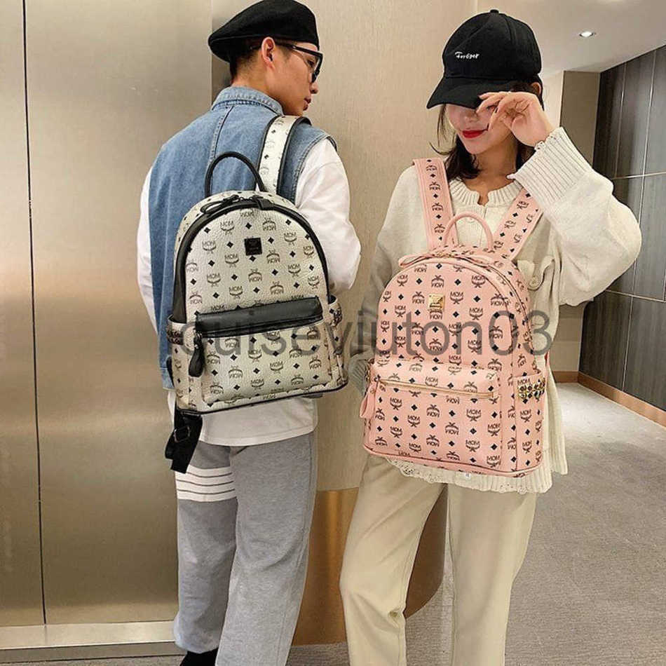 

Designer MCMS Bag Leather Tote Shoulder Handbag Messenger Fashion Brand Mens Womans Large Capacity Rivet Printed Backpack Versatile Travel Schoolbag, Black