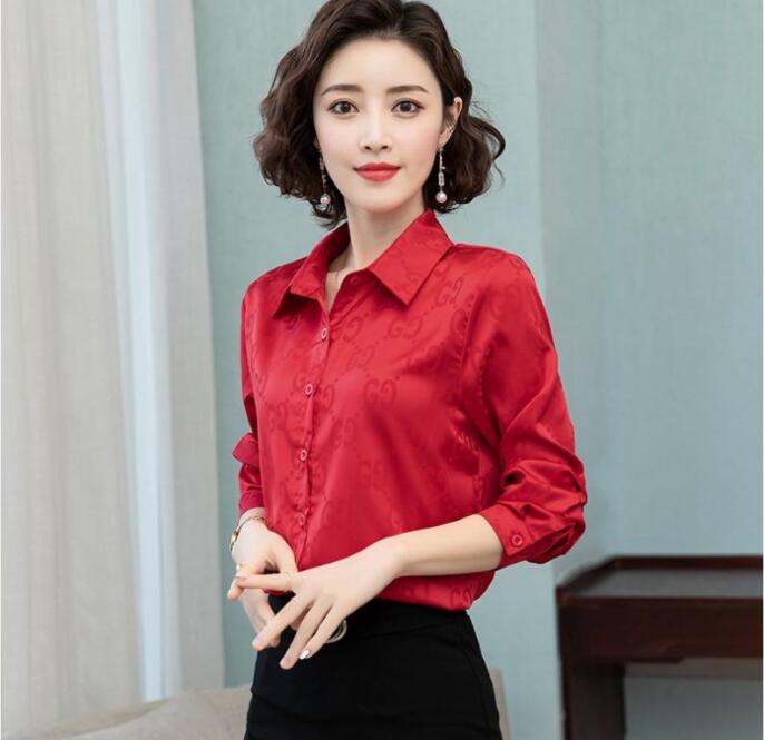 

Women's Blouses & Shirts Woman Casual Office Print Autumn Fashion Button Long Sleeve White Shirt Elegant Patchwork Slim Tops Women, 10