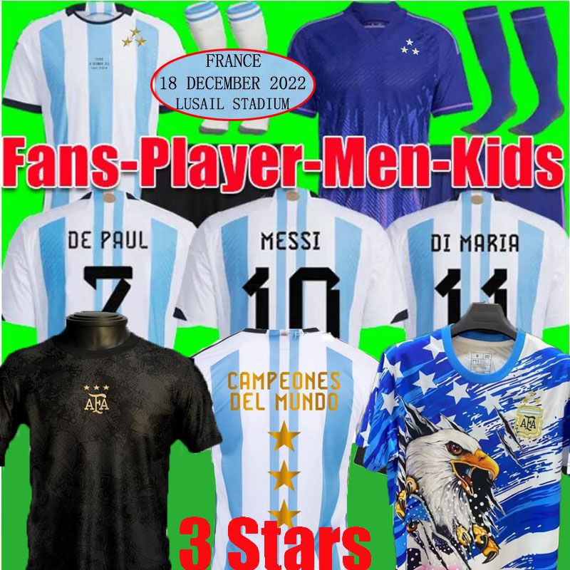 

2022 argentina final soccer Jerseys 3 stars world DE PAUL Fans player version MARTINEZ ALVAREZ di maria 22 23 football shirt cup champions Men Kids kit sets uniforms, Home