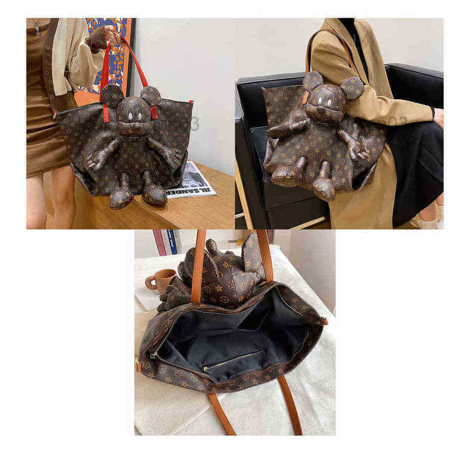 

Designer Cute Cartoon Mouse Tote Bag Shoulder Handbag Fashion Luxurious Soft Leather Large Capacity Mens Woman Lovers Portable Messenger Makeup Bag, Brown