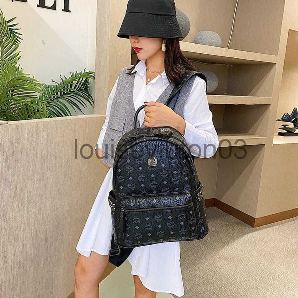 

Designer MCMS Bag Leather Tote Shoulder Handbag Messenger Fashion Brand Mens Womans Lovers Large Capacity Rivet Printed Backpack Laptop Travel Schoolbag, Black