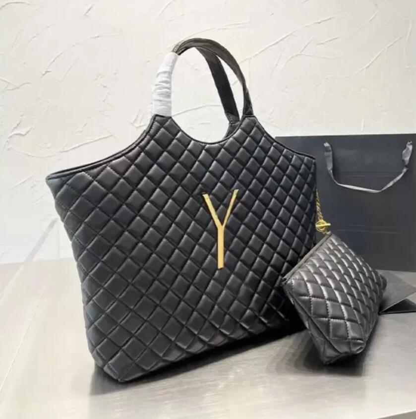 

Fashion Shopping Bags Luxury Bag Leather Check Women Handbag Designer shoulder Tote Large Beach bag luxurys travel Crossbody Purses Designers yslity yslsity, Black 47cm
