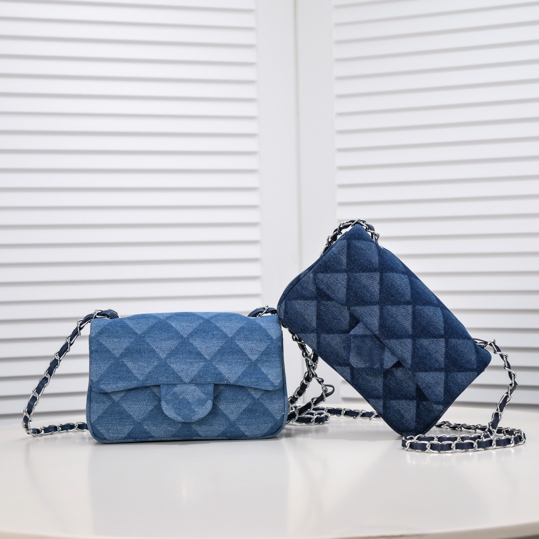 

Classic Denim Designer Bags Blue Quilted silver Metal Matelasse Chain Crossbody Shoulder Rectangular Large Capacity Luxury Handbags 20CM