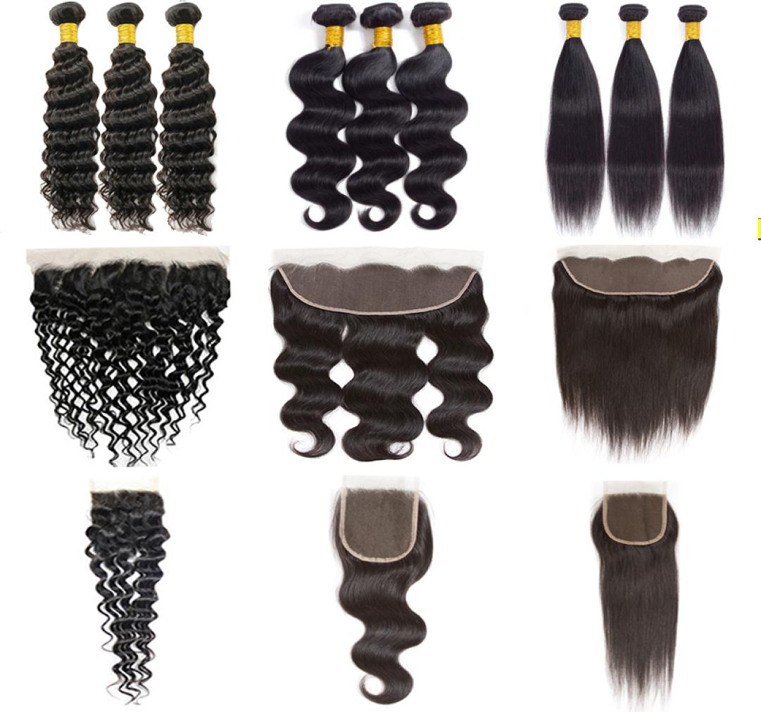 

Human Virgin Hair Straight Bundles With Lace Closure Frontal Brazilian Weave Weft Body Natural Water Deep Wave Jerry Afro Kinky Cu1903450, Water wave
