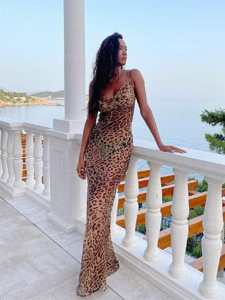 

Casual Dresses 2022 Sexy Spaghetti Strap Leopard Long Sundress Maxi Dress Summer Clothing For Women Club Party Evening Beach Wear A1224