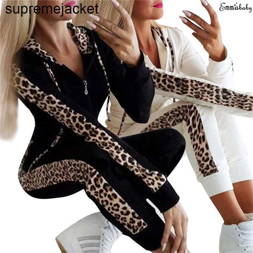 

2023 Autumn Women Tracksuits Set Leopard Print Hoodies Sweatshirt Crop Tops Long Pants Sets Ladies Sports Jogging Suits, Auburn