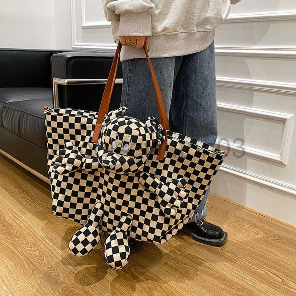 

Designer Cute Cartoon Mouse Bag Tote Shoulder Messenger Handbag Mens Womans Fashion Trend Checkerboard Makeup Backpack, Black