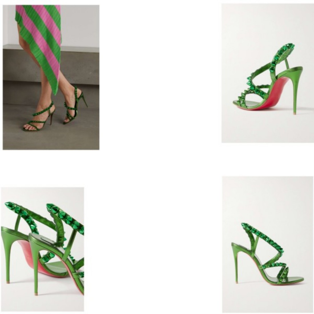 

Green Women's High Heel Sandals 100mm slim heel made of vibrant metallic leather