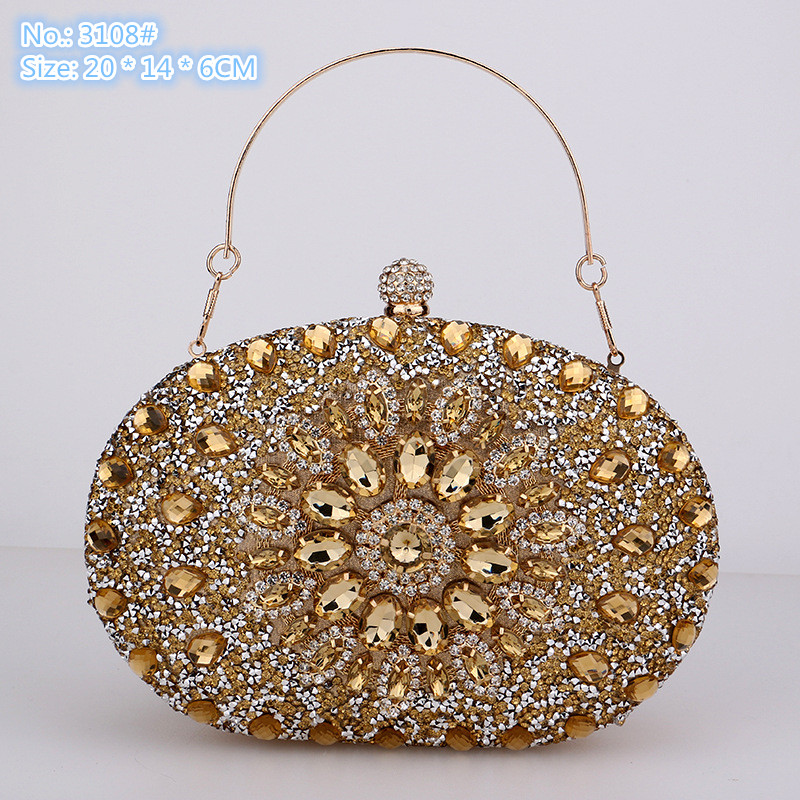

Wholesale factory ladies shoulder bags 7 colors exquisite diamond dress clutch dinner bag wedding banquet foreign style mobile phone coin purse fashion handbag, Silver-3108#