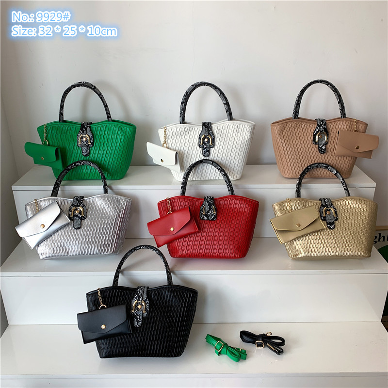 

Wholesale factory ladies shoulder bags 7 elegant color solid color leather handbag large capacity two-piece contrast fashion handbags snake mobile phone bag, Red-9929#