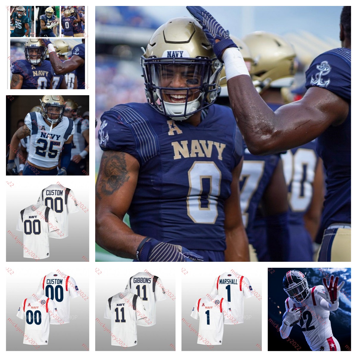 

American College Football Wear Mens Custom Navy Midshipmen Football 31 Brandon Chatman 22 Cameren Dalrymple Danny Enovitch Fabian France Amin Hassan Maquel Haywoo