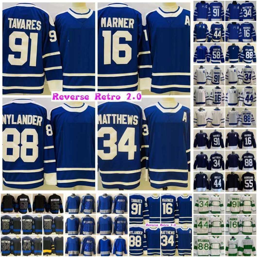 

Reverse Retro 2.0 Reversible Hockey Jerseys 34 Auston Matthews Mitchell Marner Morgan Rielly William Nylander 91 John Tavares Michael Bunting Mark Giordano St Pat's, Men