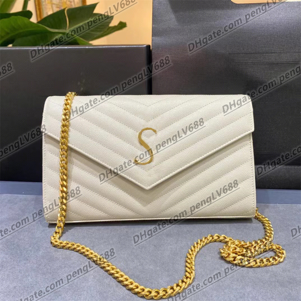 

2020handbags real leather highquality bags handbag purses Gold Silver chain Sheepskin Cowhide wallet handbag Come With, Red gold chain