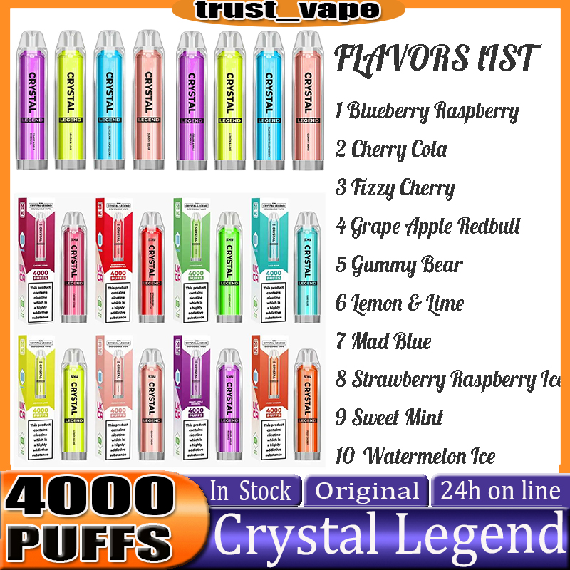 

Crystal Legend 4000 puffs Disposable E cigarettes 1350mAh Battery 2% Capacity 12ml With 4000 Puffs Extra Vape Pen 100% Quality Vapors Wholesale kit